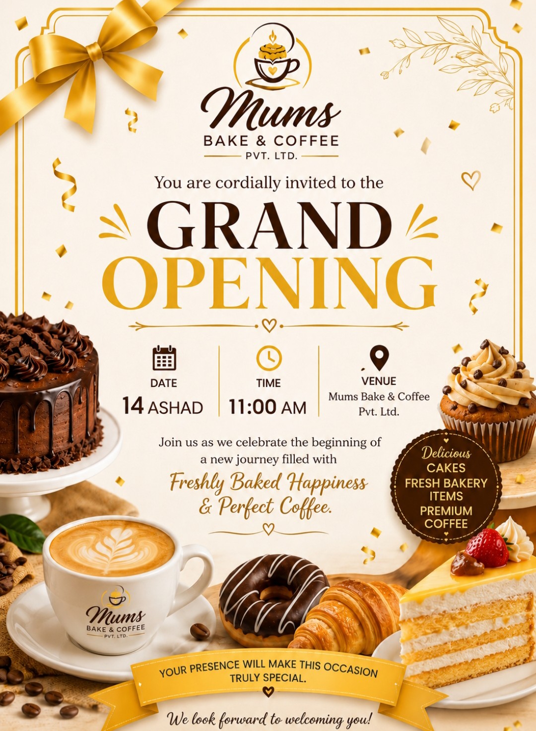 Mum's Bake & Coffee — Grand Opening invitation